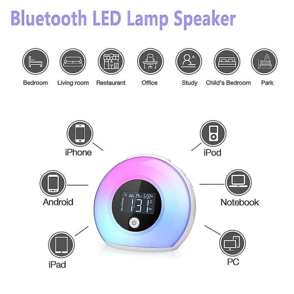 S?ngbordslampa, 5-i-1 led skrivbordslampa med Bluetooth h?gtalare, 12/24h digital v?ckarklocka