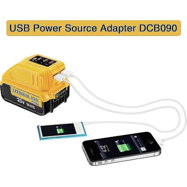 Dcb090 USB-adapter erstatning for alle Dewalt 10,8v/14,4v/18v Li-ion batterier USB-lader strømforsyning