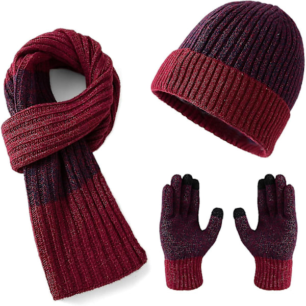 Lallier Winter 3pcs Men's Wool Hat Scarf Touchscreen Gloves Set, Warm Beanie Skull Cap Scarf Thermal Glove Set For Men