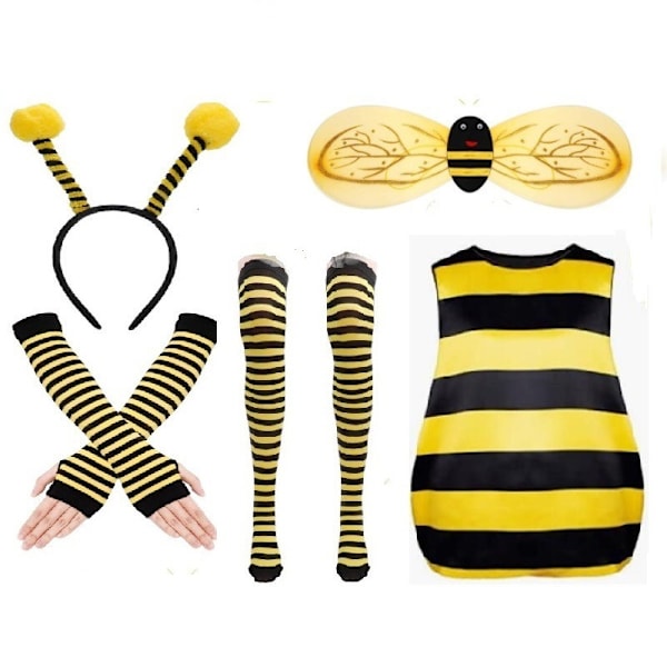 Halloween Voksen Mariehøne Bi Cosplay Party Bi Mariehøne Kostume Vinger Bee 4-piece set + socks M