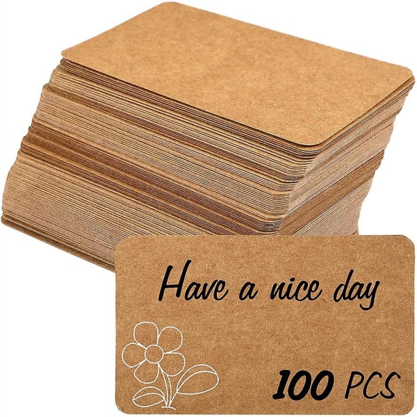 100 st 3,54"x2" blankt Kraftpappersvisitkort, Words Message Notes Paper Tags, Mini Craft Cardboard Festival Presents (brun)