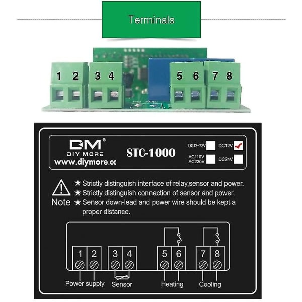 Stc-1000 temperaturregulator, 12v 10a m?ngsidig digital termostat med NTC-sond för skydds-, v?rme- och kyllucka