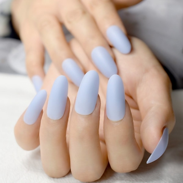 24pcs Sky Blue Acrylic Nail Art Tips Easy DIY Long Oval Artificial Press On Nails for Women Finger Makup Accessories Z795