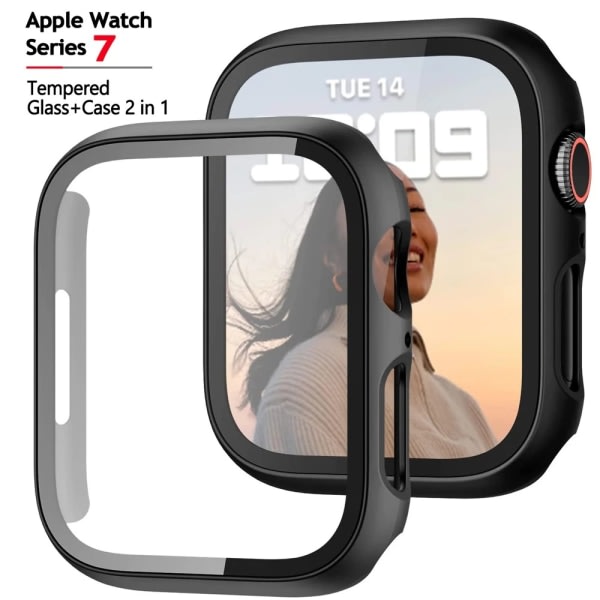 2 delar case Kompatibel med watch7 Apple Watch case Frostad PC h?rdat glasfilm roséguld