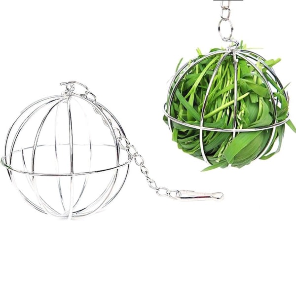 Kaninmatningsboll i rostfritt stål, söt lätt rostsäker hängande gräsramsboll, små djurskål inomhus