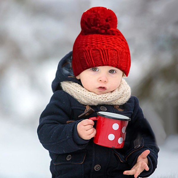 Unisex stickad baby mössa, enfärgad vintermössa för pojkar och flickor, mjuk bomull Marinblå Marinblå