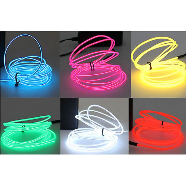 Lbq Glow El Wire Kabel Led Neon Party Gör-det-själv Kostym Kläder Självlysande Bil Ljus Rave 2m/3m/5m-röd