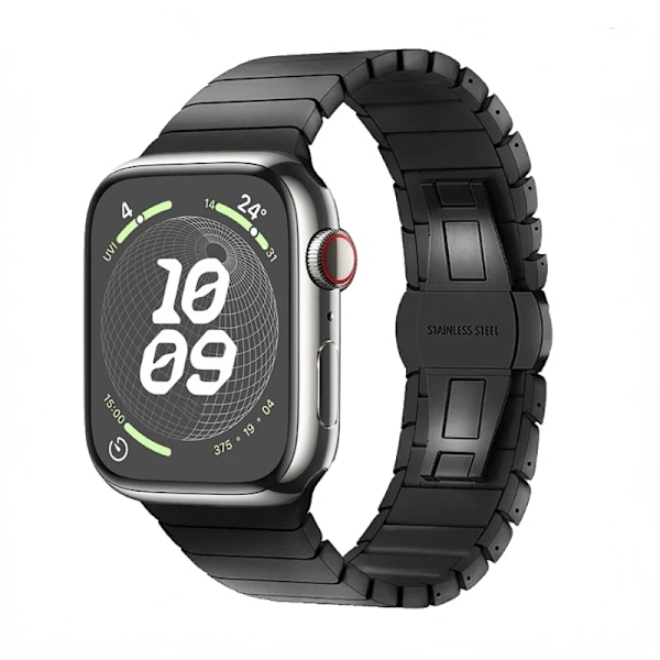 Metallband för Apple Watch 9 8 7 45mm 41mm Rostfritt Stål Ersättningsband för iWatch 6 5 4 3 2 SE 44mm 40mm Ultra/2 49mm Black