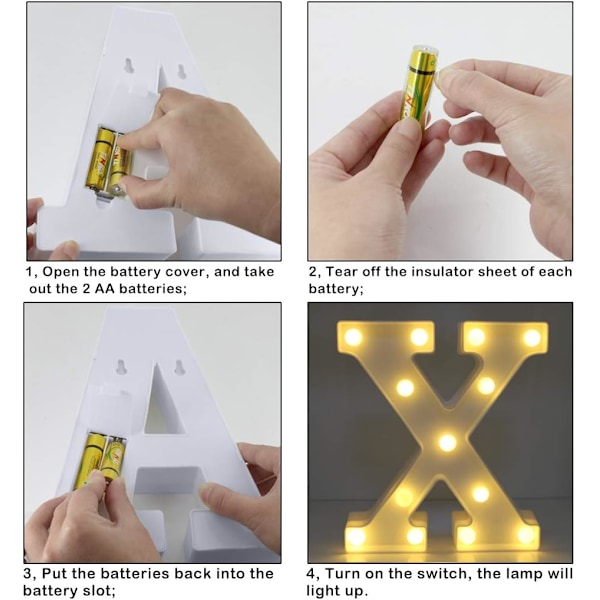 LED-bokstäver för dekoration till födelsedag och bröllop, batteridrivna (X) X