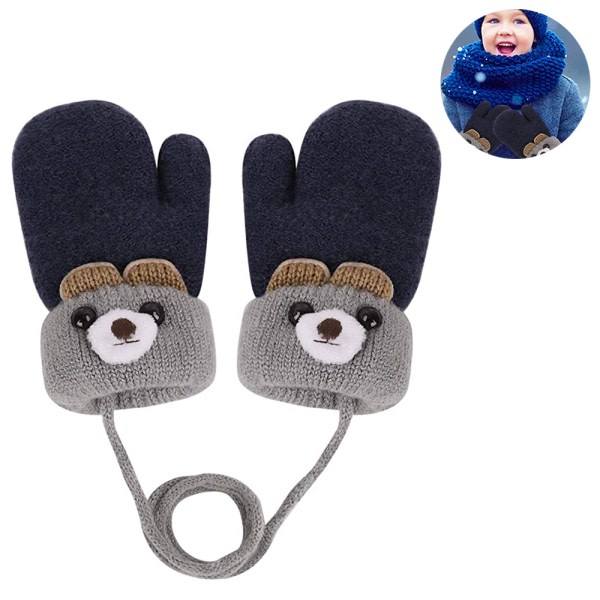 1 par Sm?barn Barn Varma Vinter Helfingerhandskar Baby Tjock Fleece Fodrade Skidhandskar-Marinbl?