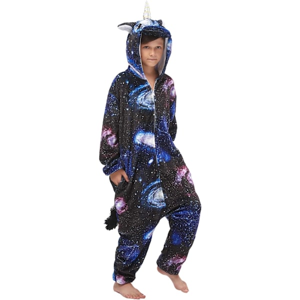 Barn unisex jumpsuit, 2023 kostymdjur onesie nattklänning pyjamas huvtröja cosplay kigurumi nattkläder jul halloween Blackunicorn 130