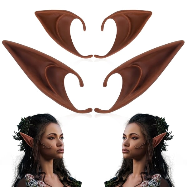 Brown Elf Ears - Korta och långa Fairy Ears Set, Silikonvampyröron, Brown Fur Women, Cosplay, Renaissance Dark brown 10cm Dark brown 10cm