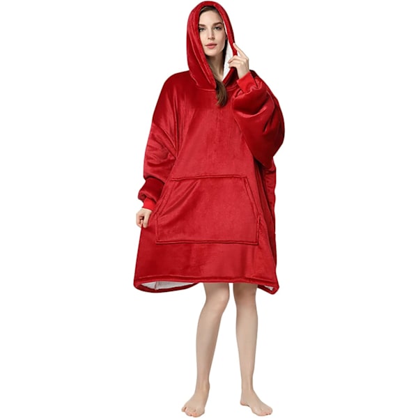 Unisex Felt Sweatshirt Hoodie, 2021 Winter Warm Soft Oversized Sherpa Hoodie Portable Felt Bathrobe Nightgown Nightwear Pajamas Dark Red, One Size