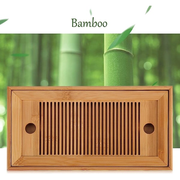 Bambu tebricka, rektangul?r bricka f?r att tillaga te enligt den kinesiska Gong Fu Cha-metoden, teceremoni, 27 x 14 x 3 cm Cherry