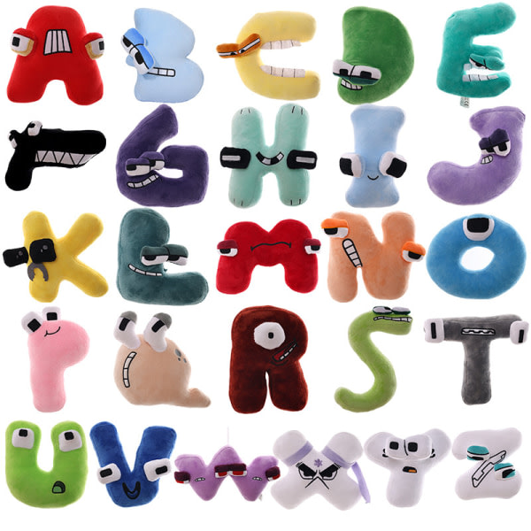 Alphabet Letter Lore plyschleksaker, 26 bokstäver serie plyschar, mjuk kudddekoration av gosedjur plyschleksaker, rolig plyschleksak present för barn M
