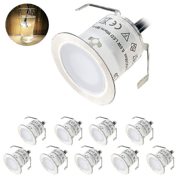 Pack Of 10 Outdoor Recessed Led Spotlight, Ip67 Waterproof, Warm White 3000k Light, 32mm 0.6w Dc12v