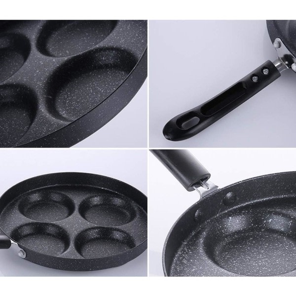 Pannkakspanna, 24 cm pannkakspanna med 4 h?l, rund stekpanna med non-stick, frukostpanna (svart)