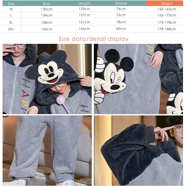 Jumpsuit for voksne, unisex, dyrekostyme onesie, nattkjole, pyjamas, hettegenser, nattøy, cosplay, papp nattkostymer fest, halloween mickey herr XXL