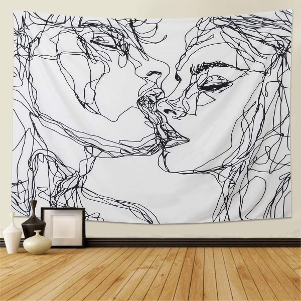Hommes Femmes Soulful Resumé Croquis Tapisserie Murale Tapisserie d'amoureux s'embrassant Tapisserie Murale dortoir Chambre Salon (M/150cmX200cm)