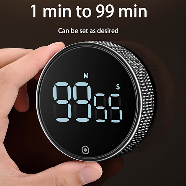 Digital Køkken Timer med Stor LCD Skærm, Nem Lydstyrkeindstilling, Sort