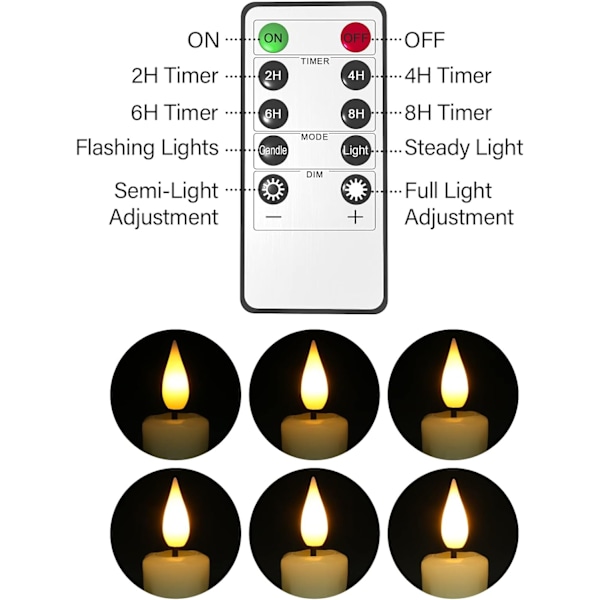 6 stk Batteridrevne Ægte Voks Tapered Lys med Fjernbetjening til Hjemmedekoration (16,5 cm) Höjd 16,5 cm Höjd 16,5 cm