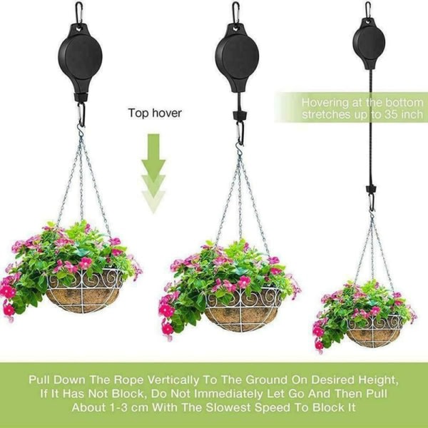 3-pack växtkrokrulle, infällbar växthängare Lättåtkomlig hängande blomkorg för trädgårdskorgar Krukor och fågelmatare