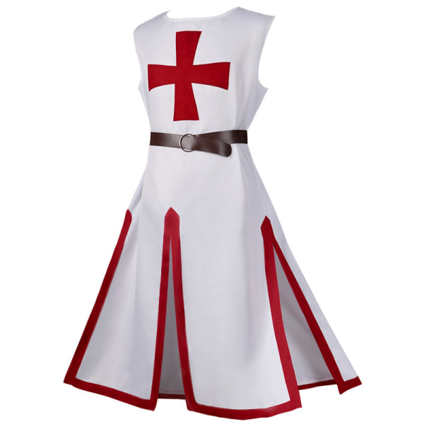 Herr medeltida Crusader Knight Templar Surcoat Kappa Cosplay Dr?ktrock med b?lte Röd kortärmad XL Cherry