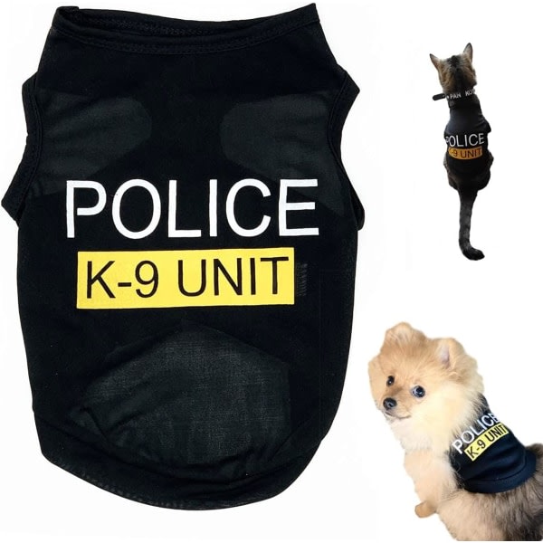Hund T-shirt Husdjur Polis Hund Katt Kl?der Sommar kostymer Valp Svart