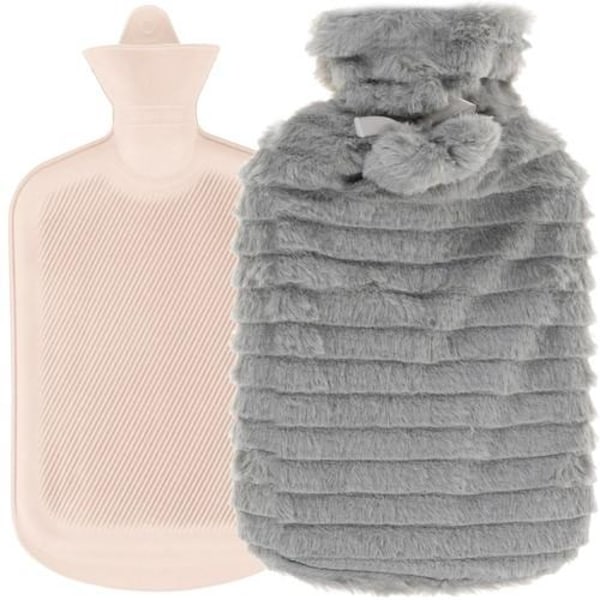 Large hot water bottle 2L in rubber with plush cover.