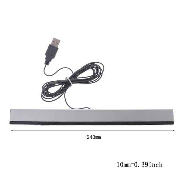 f?r Wii Sensor Bar Tr?dbunden mottagare IR Signal Ray USB Plug Remote Replacement Motion Sensor Bar Silvergrå