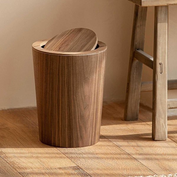 Wooden Flip-top Trash Can Home Hotel Trash Can Living Room Bedroom With Lid Flip-top Paper Can FLYE242496