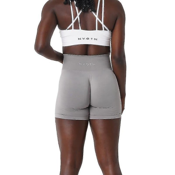 Nvgtn Spandex Solid Seamless Shorts Kvinnor Mjuk tr?ningstights Fitness Outfits Yogabyxor Gym Wear Light Grey