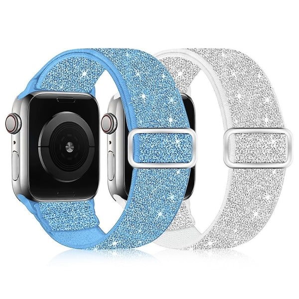 2-pack Shiny Stretchy Solo Loop Watch Band Kompatibel med Apple Watch Band 42mm 44mm 45mm Justerbar Fl?tad Elastik Sport Dam/Her Band F?r Iwatch