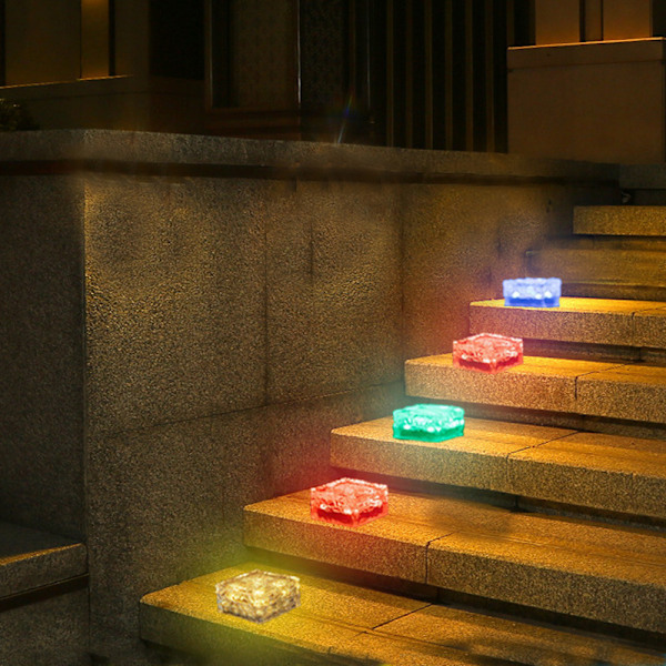 Solcellsdriven LED-isbitljus Imitation Glas Utomhus Innergård Golvtegel Ljus Trädgård Landskapsdekoration Underjordiskt Ljus Campingljus ##Small (4LED lights) blue light##