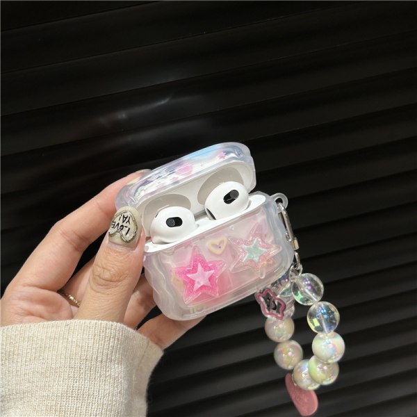 Cute Star Airpod 3 case med nyckelring kompatibel med Kawaii Aesthetic Airpods 3 case för kvinnor tjejer