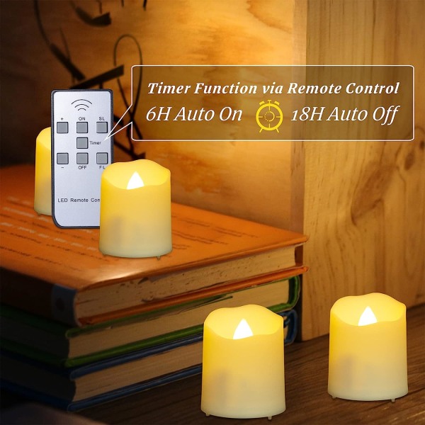 Flamlösa uppladdningsbara värmeljus - 6 st med fjärrkontroll och timer USB laddningskabel