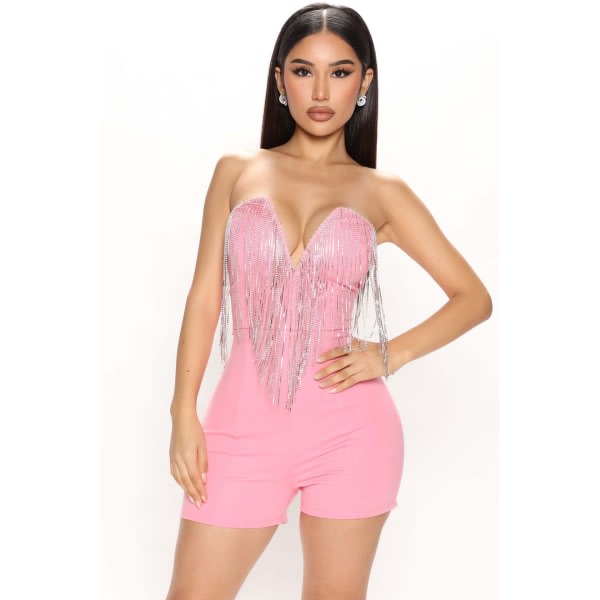 Dam V-hals Strass Tofs Tube Top One Piece Jumpsuits rosa L Cherry