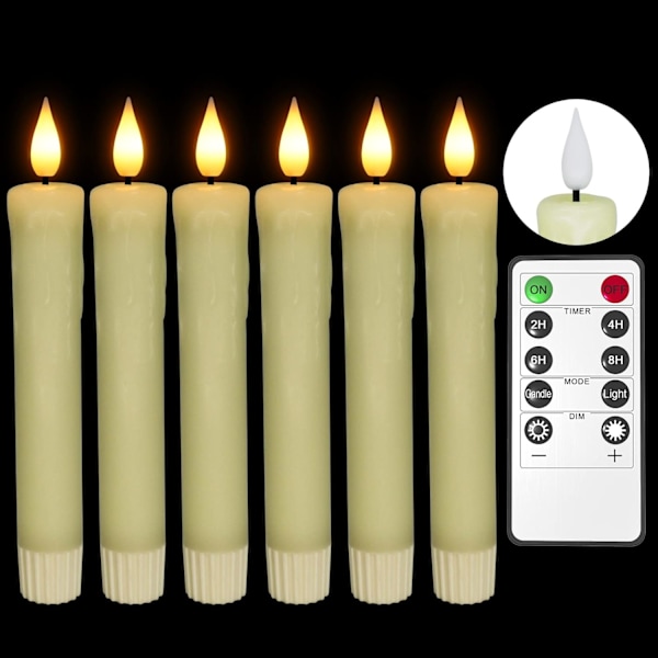 6 stk Batteridrevne Ægte Voks Tapered Lys med Fjernbetjening til Hjemmedekoration (16,5 cm) Höjd 16,5 cm Höjd 16,5 cm