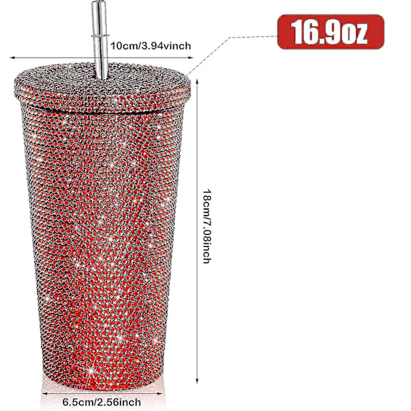 Bling Diamond Tumbler Glitter Vannflaske Med Lopp Red