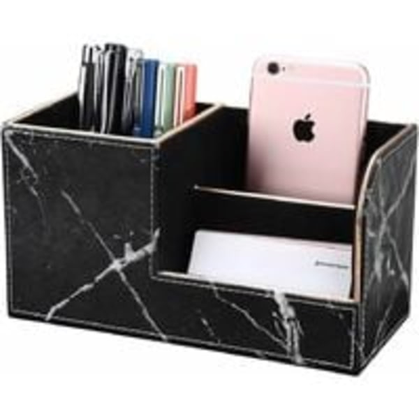 Triomphe Multifunctional Desktop L?der Finishing F?rvaringsl?da, Light Luxury Marble Square Pennh?llare, Svart