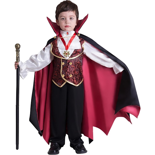 Luksus gotisk vampyrkostume til drenge, børns Halloween-festgaver, udklædning, rollespil og cosplay Medium ( 8- 10 yrs)