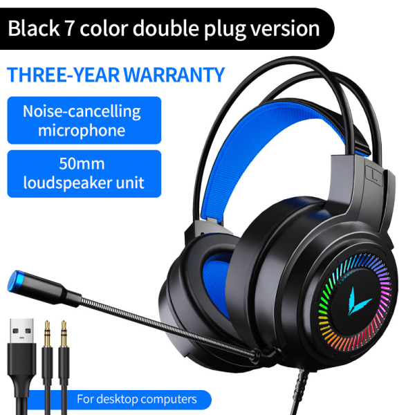 Datorheadset 7,1-kanals headset G58 headset gaming headset med mikrofon Svart färgglad 3,5MM Black colorful 3.5MM