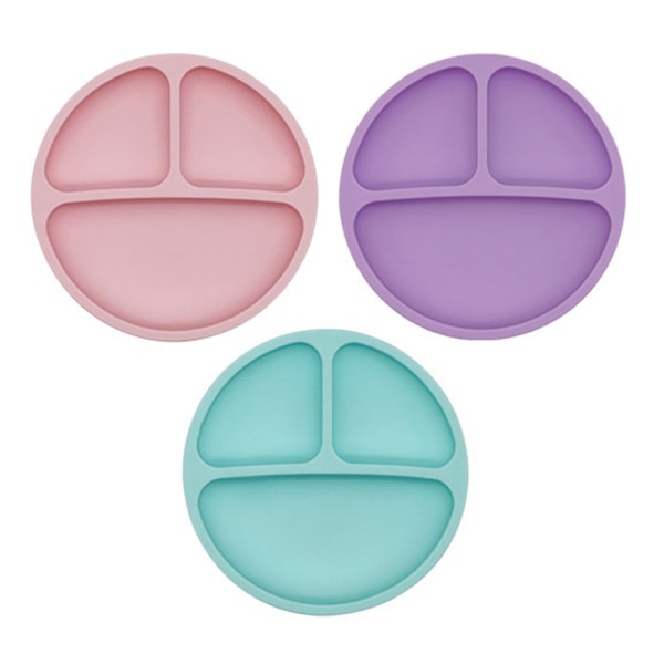 Toddler med sug - Baby Silikondelade tallrikar - Set med 3-rosa+lila+gr?n