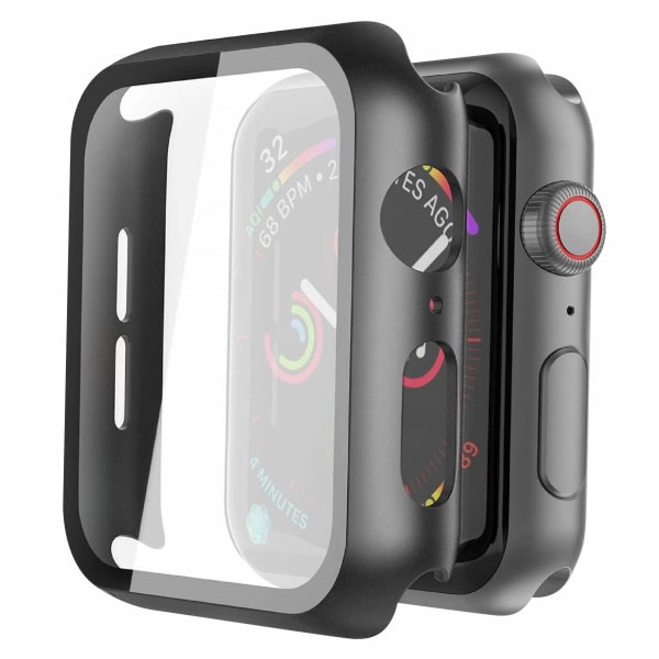 1-pack h?rt PC- case med sk?rmskydd ih?rdat glas Kompatibel med Apple Watch Series 6 SE Series 5 Series 4 44 mm, svart Cherry