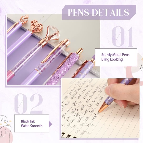 9-pack set Metallic Crystal Diamond Pen Liquid Sand Color Glitterpenna f?r Diary Black Ink Pretty Cute (lila)