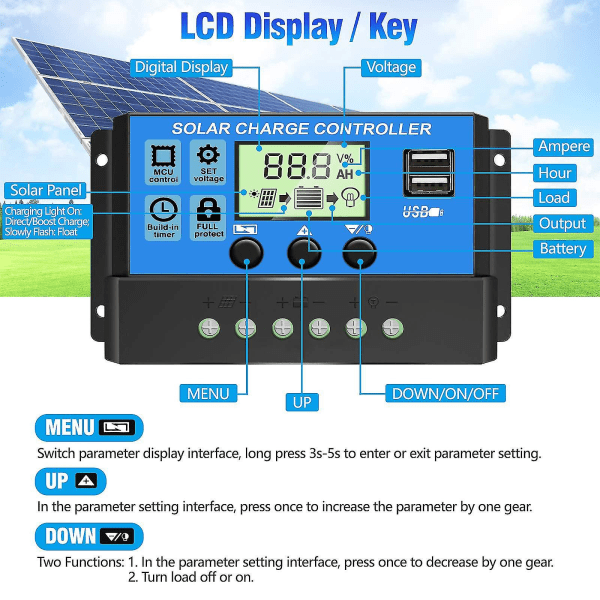 Solar Charge Controller 10a/20a/30a Solpanel Batteri Intelligent Regulator Cherry