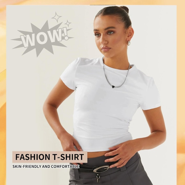 Perus Slim Fit T-paita Naisille, Skims Y2K Top Dupe, Crop Topit Naisille, Magfri Top Naisille, Perus Crop Topit Rentoutuneet Urheilulliset Topit Teini-ikäisille Katutyyli, Y2K Paita Vit M