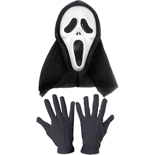 2 Pcs Halloween Ghost Costume Accessories, Screaming Mask with Hood and Gloves