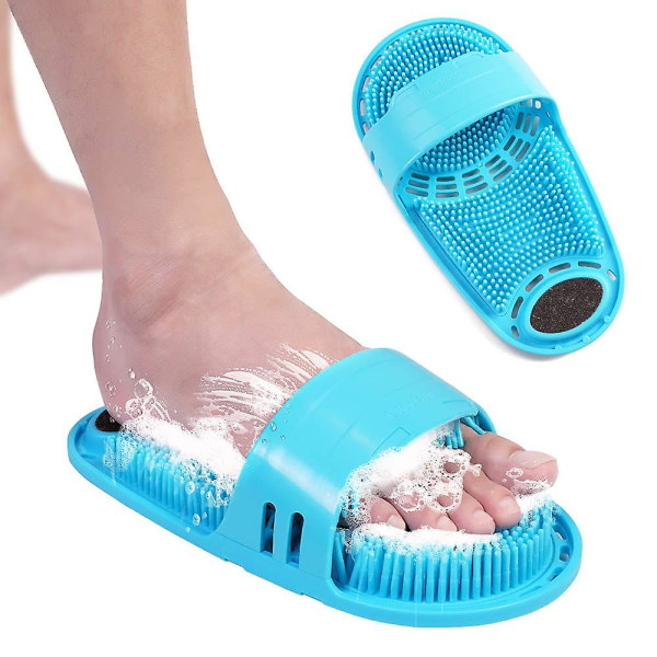 Silikon duschfotskrubber Personlig fotmassage och rengöring, halkfri fotskrubb för män och kvinnor (1 st blå)