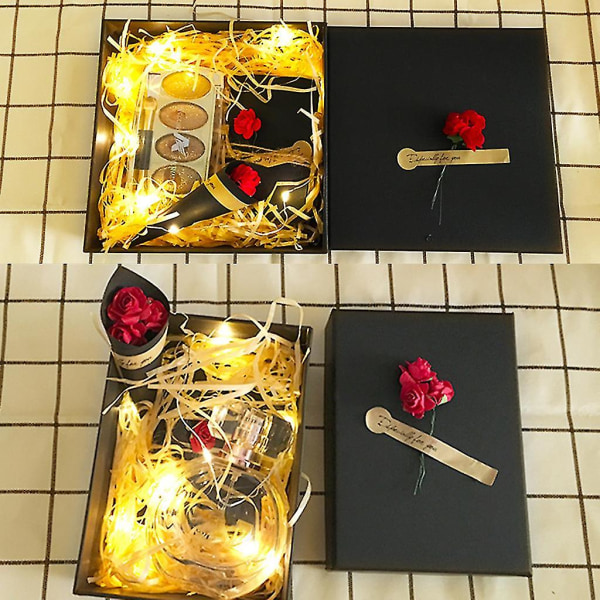 Svart Kraftpapper presentförpackning med rosor Enkel design Presentbehållare med lock